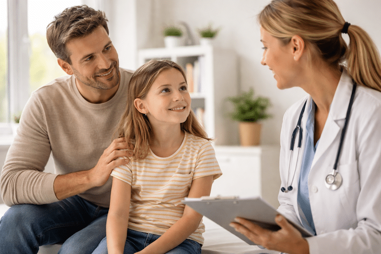 Arzt untersucht Kind – Sinnbild für eine Gesundheitsprüfung bei der  Beamte-PKV